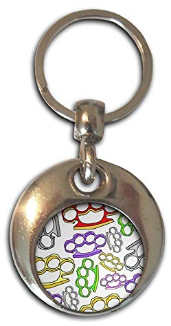 BadgeBeast.co.uk Knuckle Duster Pattern - Chrome Round Double Sided Key Ring