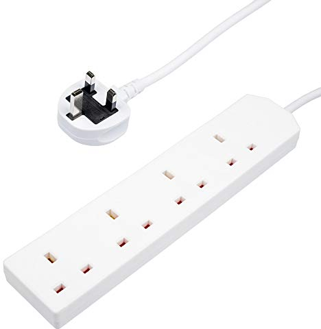 Invero® 4 Way Gang Power Mains Extension Lead Cable 1M Metre British Approved 13A Amps - White