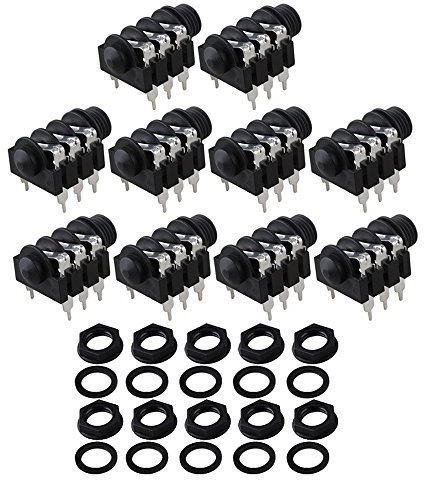 BQLZR 1/4 inch 6.35mm Black Stereo Audio Panel Mount Headphone Jack Socket 6 Pin Pack of 10