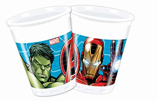 Procos 87964- Becher Mighty Avengers, 8 Stück, Fassungsvermögen 200 ml, Einwegbecher, Partygeschirr, mehrfarbig, 99976