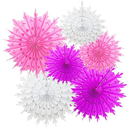 Time to Sparkle 6 Pack Mix Tissue Paper Fan Party Fan Snowflake Christmas Wedding Decoration Fan Mix-Hot Pink Shade