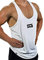 Satire Gym - Fitness Stringer Herren - Schnell Trocknendes & Funktionelles Sportbekleidung Tanktop - Bodybuilding & Trainings Tank Top (Weiß - Schwarzer Print, L)
