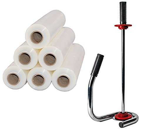 Profi Abroller Premium Chrome + 6 Rollen 2,5 kg Stretchfolie 23 my (transparent)
