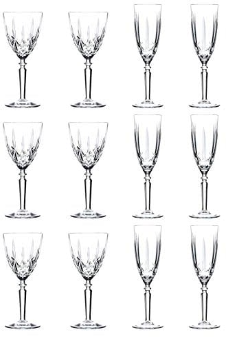 RCR 12 Piece 290ml, 200ml Crystal Glass Wine Champagne Glasses Orchestra Range Red White Wine Glasses and Champagne Flutes - Gift Boxed - Made in Italy Crystal