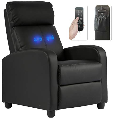 BestMassage | Recliner Chair | with 2 Point Massage Function | Black | with Lumbar Support, Adjustable Push Back, Wide Armrests, Footrest & Padded Seat | Easy Assembly | for Living Room, Home Theatre