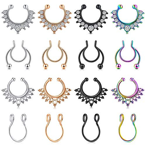 AceFun Fake Piercing Nase lippenpiercing Edelstahl Fake Nasenseptum Ring Nicht Piercing Clip Auf Nasen Piercing Schmuck und Klar CZ 20PCS