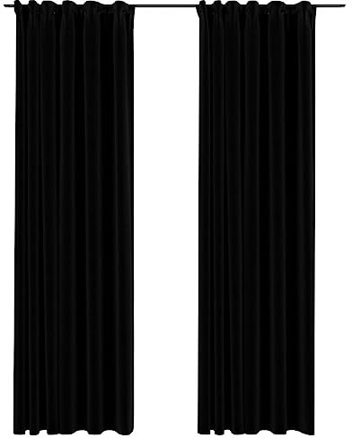vidaXL 2X Vorhang Verdunkelung mit Haken Verdunkelungsvorhang Kräuselband Thermo Gardine Blickdicht Vorhänge Leinenoptik Schwarz 140x245cm