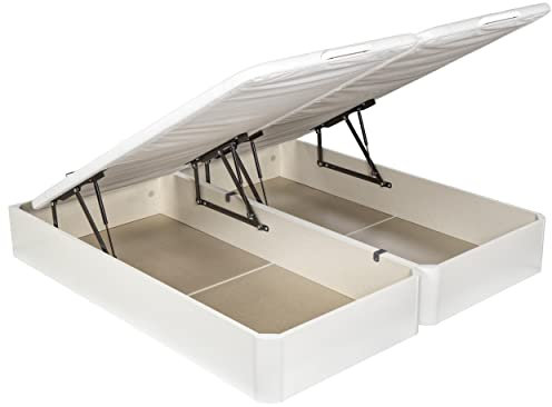 What The Sleep | Canapé Abatible de Madera Gran Capacidad | 180x200 | 2 Canapés Abatibles 90x200 Unidos | Montaje y Retirada Usado Incluido | Blanco | 32 cm | Apto Todos Colchones | Storage Bed