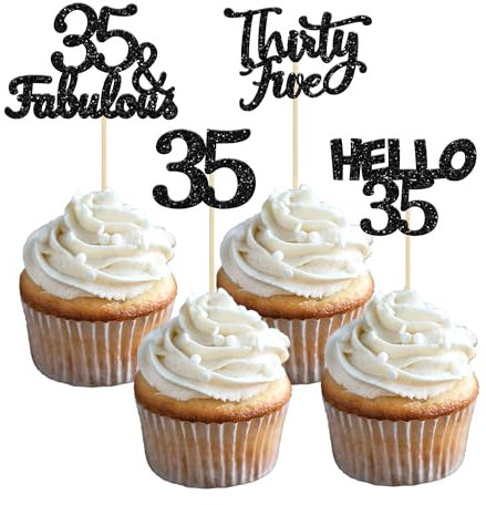 Gyufise Cupcake-Topper zum 35. Geburtstag, Hello 35, Kuchendekoration, 35 und fabelhafte Cupcake-Picker für 35. Geburtstag, Hochzeit, Jahrestag, Kuchendekoration, 24 Stück