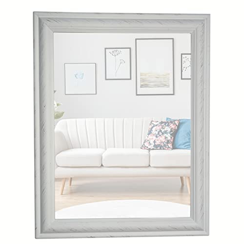 elbmöbel Wandspiegel Spiegel mit Halterung Badezimmerspiegel rechteckig Vintage eckig klein (47x37, Weiß)