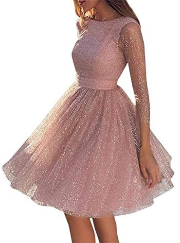 Minetom Mi-Longue Robe Brillante Paillette Tutu Tulle Dos Nu Elégant de Cocktail Rose Pastel 38