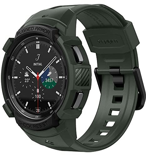 Spigen Rugged Armor Pro Case with built in Strap Compatible with Galaxy Watch 4 Classic 46mm - Military Green