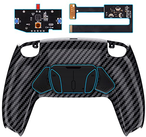 eXtremeRate Konfigurierbar RISE4 Remap Kit für ps5 Controller BDM-010/020 Modell, Remapper Board&Ergonomic Case Rückplate Gehäuse&Back Paddles Buttons für ps5-Carbon Fiber