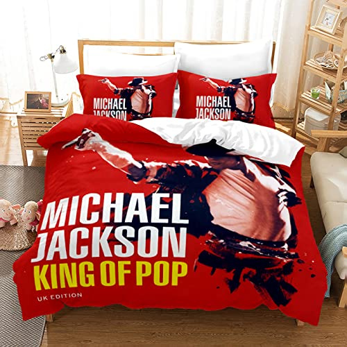 HNDXLHH Bettwäsche 135x200 Michael Jackson Rot Bettdecke Mikrofaser Atmungsaktiv Komfortabel Bettdecken Bettwäsche-Sets mit Reißverschluss Bettbezug Einbeziehen 2 Kissenbezug 80x80