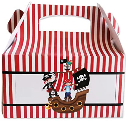 20 x Scatole Box porta dolci, gadget, confetti, caramelle cotillon o dolcetti regalini fine festa per bambini fai da te scatoline con manico grafica a scelta (Pirati)