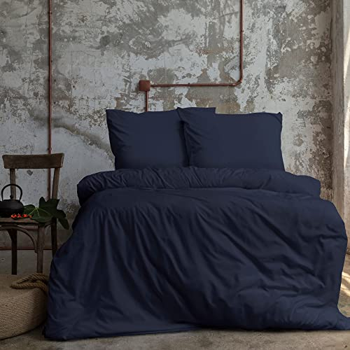 Komfortec Premium Superweiches Bettwäsche 2teilig 155x220 cm Bettbezug + 80x80 cm Kissenbezüge, gebürstet 100% Mikrofaser, Blau