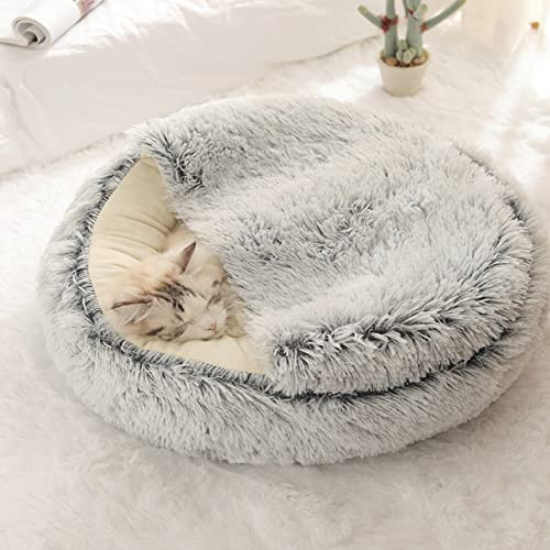 DG Catiee Katzenhöhle, kleines Hundebett, beruhigender Katzenschlafsack, flauschig, warmes Katzen-Iglu-Bett für Innenbereich, Katzen, Welpen, kleine Hunde (Samt-50 cm, grau)