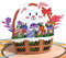 GREETING ART Pop-Up Karte Ostern,Korb mit Hase & Blumen,3D Osterkarte als Geldgeschenk oder Gutschein für Kinder, Handgemachte Pop Up Osterkarte