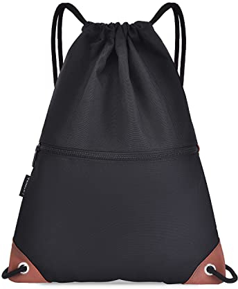 Cosyres Kordelzug Turnbeutel Rucksack Mit Verstellbar Reißverschluß Tunnelzug Innentasche Sportbeutel Hipster (Schwarz)