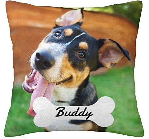 MEIERLE Personalisierter Kissenbezug mit Foto, Bild, Text, individueller Haustier-Hunde-Foto-Kissenbezug, personalisierter Kissenbezug, Gedenkgeschenke, zweiseitiges Design
