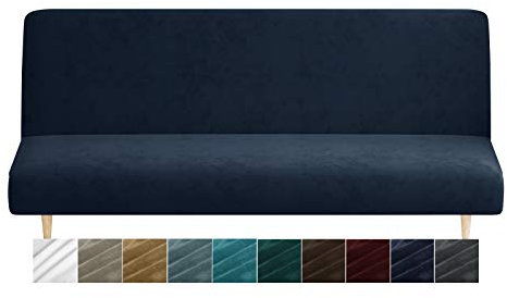XINEAGE Samt-Futonbezug, hoher Stretch, ohne Armlehnen, Spandex-Stoff, für Sofa, Bett, Schonbezug, rutschfest, Möbelschutz mit elastischer Unterseite, maschinenwaschbar (Futon, Marineblau)