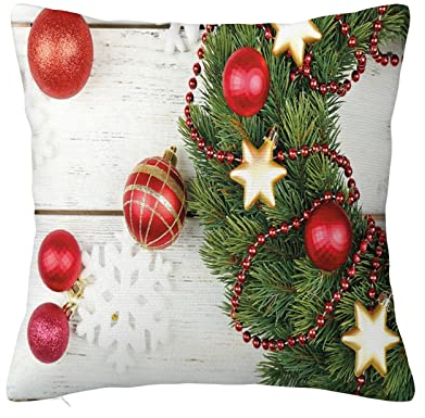 45 x 45 cm Weihnachts-Kissenbezug, nostalgische Blumenkugeln, rustikal, Herbst, Erntedankfest, Bauernhaus, Ernte-Kissenbezug, Dekoration für Sofa, Couch, Grün, Rot
