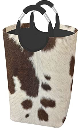 Wäschekorb, brauner Kuhfell-Aufdruck, Wäschekorb, zusammenklappbarer Organizer-Behälter mit Griffen, schmutziger Korb