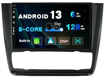 SXAUTO Android 15 - [6G+128G] - IPS Autoradio pour BMW 1 Series E81 E82 E87 E88 (2004-2012) - sans Fil Carplay/Android Auto/DSP - LED Caméra + MIC - 9 Pouce 2 Din - Dab Volant 360-Camera Fast-Boot