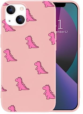 MAYCARI Cute Pink Dinosaur Phone Case for iPhone 7/8/SE 2020, Pink Liquid Silicone Girly Cases,Cartoon Soft Gel Rubber Full-Body Protective Microfiber Lining Shockproof Cover