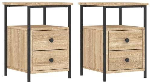 vidaXL Nachttisch 2 STK., Beistelltisch mit viel Stauraum, Nachtschrank mit verstellbaren Beinen, Nachtkommode Nachtkonsole, Sonoma Eiche Holzwerkstoff