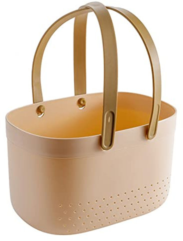 HERCHR Cestino per Doccia Portatile, Cestino per Doccia con Fori di Ventilazione, Cesto Caddy Doccia Portatile con Confortevole Doppio Maniglie, Grande capacità Facile da Asciugare Cestello(Rosa)