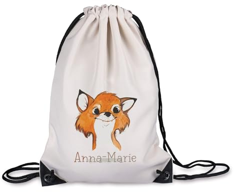 timalo® Kinder Turnbeutel personalisiert mit Namen | Sportbeutel bedruckt | süße Tiermotive | Kindergarten Stoffbeutel Geschenke Mädchen Jungen | 13- Fuchs