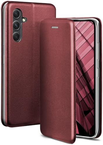 ONEFLOW Business Case für Samsung Galaxy A54 5G Handyhülle klappbar mit Standfunktion, Klapphülle Flipcase Cover Dünn, PU Leder Hülle mit Kartenfach, 360 Grad Schutzhülle, Weinrot