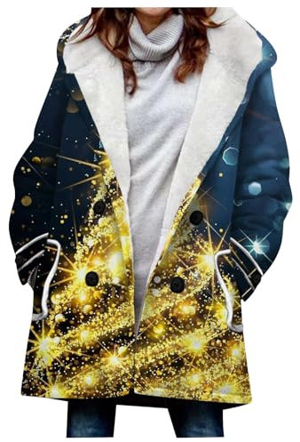 KONG JIMFAN Teddyjacke Damen Skijacke Mädchen Regenjacke Wasserdicht Schiessweste Steppjacke Damen Trachtenblazer Damen Mantel Damen Herbst Steppmantel Khaki Strickjacke Damen Lang(Gold,L)