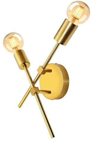 WPQIUZS Wandleuchte innen Schwenkbar mit Doppeltem Lichtarm, E27 Fassung, 2 Flamming Goldene Wandlampe, Vintage Metall Wandbeleuchtung, Badezimmer Spiegellampe, Spiegelleuchte, Rund, Keine Glühbirne