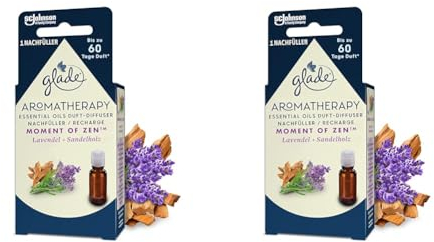 Glade Aromatherapy Essential Oils Duft-Diffuser Nachfüller, Moment of Zen, Lavendel + Sandelholz Aroma Diffuser, 17.4ml (Packung mit 2)