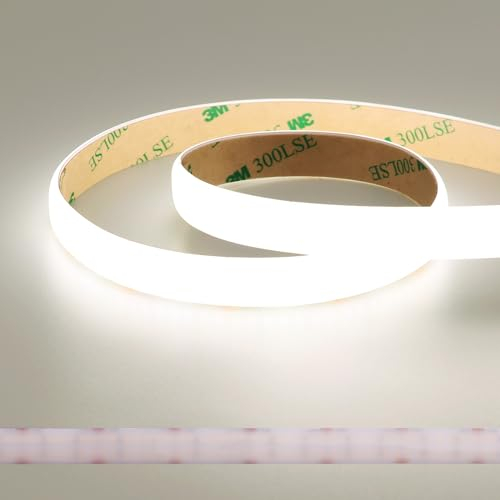 JOYLIT 24V Doppelreihe COB LED Strip Diffusion 5M Wasserfest 5000K Weiss 560LEDs/M ohne Punkte 2100LM/M Superhell, CE UL PRO CRI 92+ 12MM 24W/M Dimmbar LED Streifen für Commercial, Home, Decke