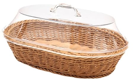 rockible Woven Bread Basket with Lid Food Serving Basket Wicker Fruit Basket Serving Tray Bread Storage Basket Imitation Rattan Bread Baskets for Table for Breakfast Fruits Vegetables, 30cmx40cm