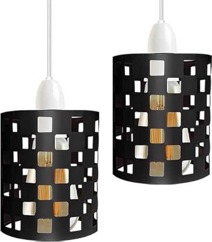 2 Pack of Pendant Light Shade Metal Drum Shaped Lampshade Industrial Easy fit Ceiling Indoor Wire cage Lampshade for Kitchen Living Room Corridor(Black)