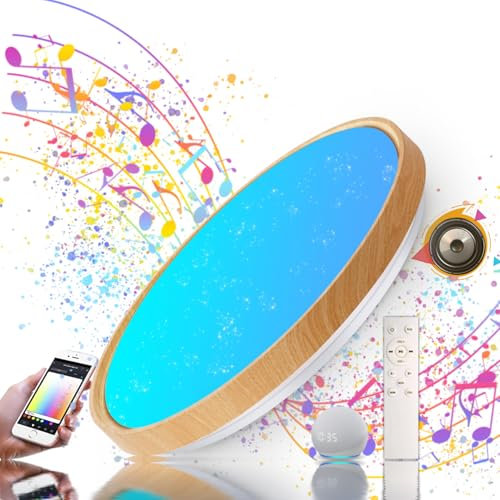 chysongoods-MW Luz de techo de música LED con altavoz Bluetooth Φ40cm 45W control de voz y aplicación compatible con Alexa/Google Home Cambio de color RGB Ajuste de color regulable con control remoto