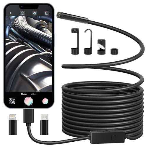 Endoskopkamera mit Licht, 1080P HD Inspektionskamera mit 8 Adjustable LED Lights, 5 Meters Semi-Rigid Cable Ip67 Waterproof Endoskopkamera Handy für Android and ios, iPhone, ipad, Samsung