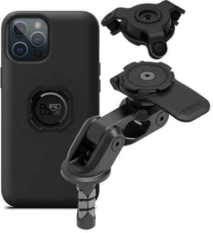 Quad Lock Motorcycle Fork Stem Phone Mount PRO Kit with Vibration Dampener and iPhone 12 Pro Max MAG Case