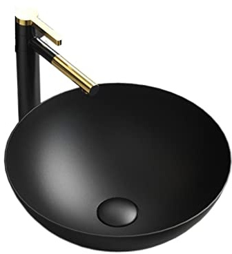 LUZZILE Lavabos de Salle de Bain 15.7 x 15.7 Lavabo-Vasque de Salle de Bain Rond Moderne avec Drain en céramique Mate Top Vanity Basin Table Art Basin Lavabo Lavabo de Salle de Bain à encastrer(A)