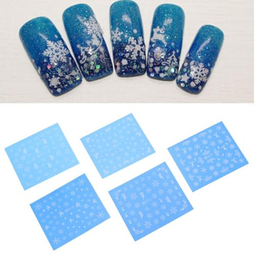 5pcs Christmas Nail Art Stickers Self-Adhesive Decals for Festive Nail Decoration Snowflakes Glitter (Random Style)