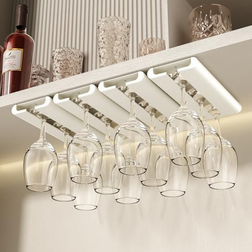 Vaisoeny Porta bicchieri sospesi, confezione da 4 porta calici sottopensile, portabicchieri traslucido, portabicchieri, organizer per cucina e bar (Bianco)