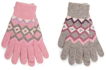 A2Z Ladies Gloves Pack of 2 Fairisle Wool Mix Warm Winter Gloves Full Fingers Fuzzy Stretchy Knitted Snow Mittens Women Walking Riding Driving Warm Knitted Gloves One Size Fits All