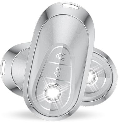 KULCSOK Coque de clé pour Mercedes Classe C Classe S MB GLC EQS EQE 300 350 450 500 560 580 2020-2024 Protection de porte-clés en alliage d'aluminium + Coque de clé en TPU 3 boutons B Argenté