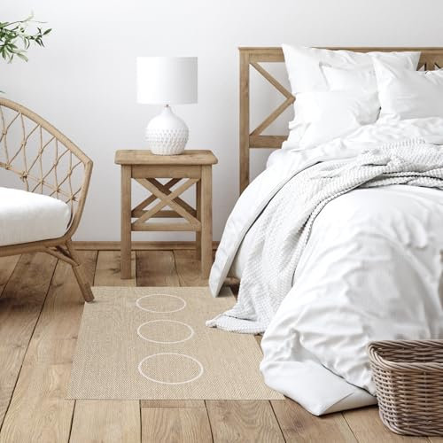 STORESDECO Alfombra vinilica de Tejido Trenzado Premium de Alta Gama Lavable Antideslizante Alfombras vinilicas Resistentes para Salon Cocina habitacion baño Pasillo Exterior Topos Blancos 60x90 cm