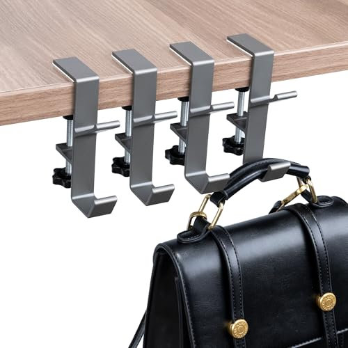ZenBeya Lot de 4 cintres 2 en 1 pour sac à main pour table, support de sac de bureau, pince à crochet, cintre réglable avec 2 crochets pour décoration de Noël (noir, 4 pièces)