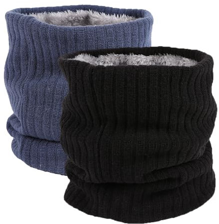 ATSNOSH 2 Stück Loop Schal für Herren Damen, Fleece Schlauchschal Halswärmer, Winter Halsschlauch, Halswärmer Schlauchschal, Thermal Fleece Halswärmer, Schwarz + Marineblau (2 Stück)